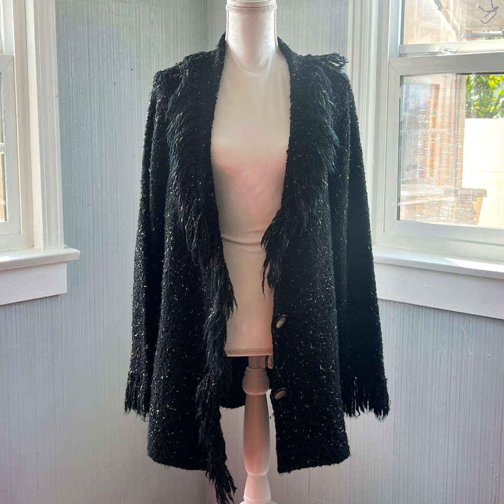 CHICO'S  Black Fringe Cardigan Sweater - Size 3